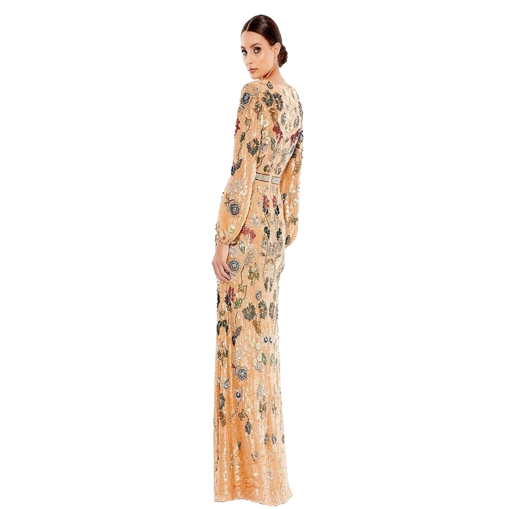 Mac Duggal 93546 Size 14 Beaded Sequin Long Bishop Sleeve Evening Dress NWT FLAW - Picture 2 of 16